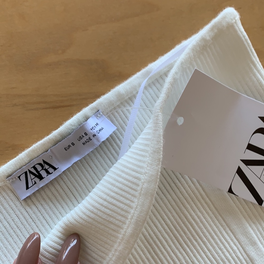 Zara White Ribbed Crop Top - Picture 3 of 5
